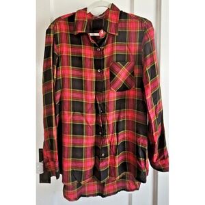 ELLIOTT LAUREN woman Sz‎ 12 button up black red brown plaid shirt